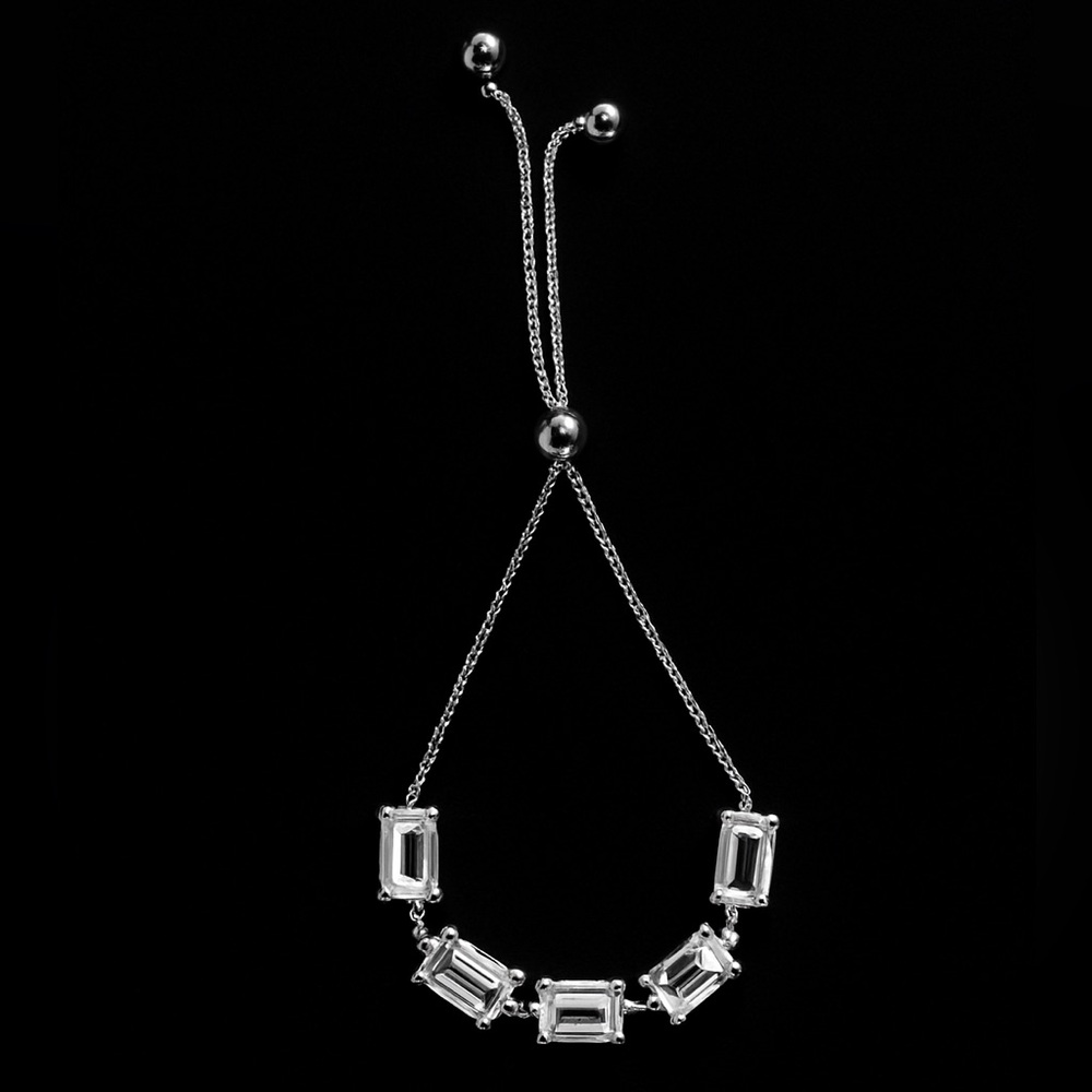 NEW JTV Elegant Sterling Silver Bracelet with Emerald Cut Zircon Stone